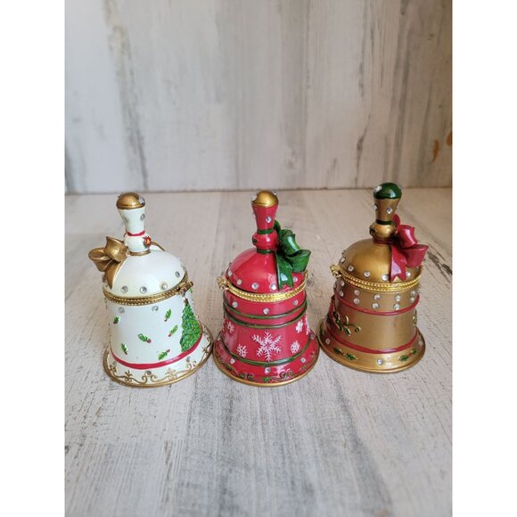 Bell bedazzled trinket box set home decor xmas snowflake - Picture 5 of 7